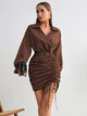 LT Fuse Ruched Detail LTFUDR253 Stitched Dress - Brown