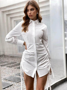 LT Fuse Side Tie Up Detail LTFUDR274 Stitched Dress - White
