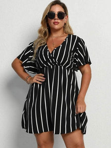 LT Fuse Striped Print Detail LTFUDR277 Stitched Dress - Black