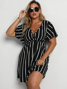 LT Fuse Striped Print Detail LTFUDR277 Stitched Dress - Black