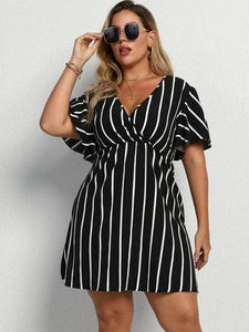 LT Fuse Striped Print Detail LTFUDR277 Stitched Dress - Black