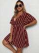 LT Fuse Striped Print Detail LTFUDR277 Stitched Dress - Maroon