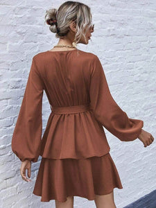 LT Fuse Tiered Detail LTFUDR64 Stitched Dress - Brown