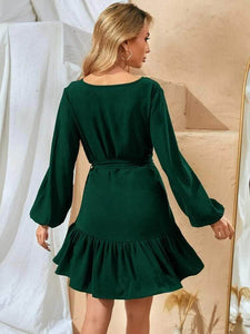 LT Fuse Tiered Tie Waist Detail LTFUDR265 Stitched Dress - Green