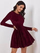 LT Fuse Zip Peplum Detail Velvet LTFUDR245 Stitched Dress - Maroon