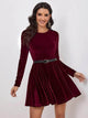 LT Fuse Zip Peplum Detail Velvet LTFUDR245 Stitched Dress - Maroon