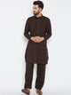 Men's Stitched 2 Piece Embroidered Kameez and Shalwar Set MSKS18 - Brown