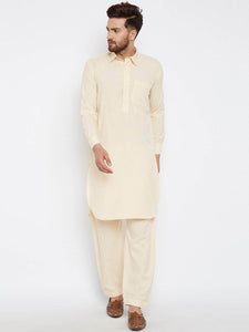 Men's Stitched 2 Piece Embroidered Kameez and Shalwar Set MSKS18 - Cream