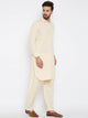 Men's Stitched 2 Piece Embroidered Kameez and Shalwar Set MSKS18 - Cream