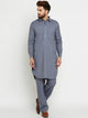 Men's Stitched 2 Piece Embroidered Kameez and Shalwar Set MSKS18 - Grey