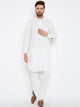 Men's Stitched 2 Piece Embroidered Kameez and Shalwar Set MSKS18 - White