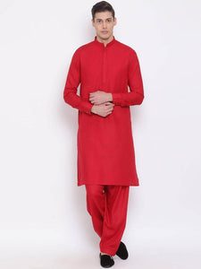 Men's Stitched 2 Piece Kameez and Shalwar Set MSKS14 - Red