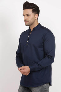 Mens Button Detail Kurta MSKO78 - Navy Blue