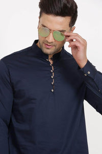 Mens Button Detail Kurta MSKO78 - Navy Blue