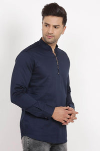 Mens Button Detail Kurta MSKO78 - Navy Blue