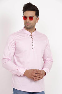 Mens Button Detail Kurta MSKO78 - Pink