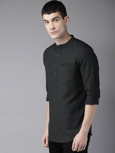 Mens Button Pocket Detail Kurta MSKO70 - Black