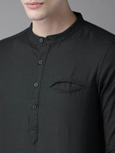 Mens Button Pocket Detail Kurta MSKO70 - Black