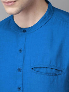 Mens Button Pocket Detail Kurta MSKO70 - Blue