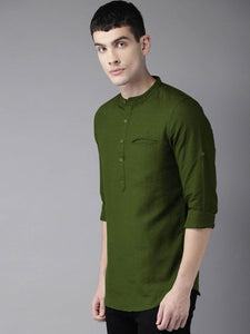 Mens Button Pocket Detail Kurta MSKO70 - Green