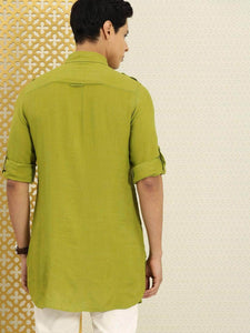 Mens Button Pocket Detail Kurta MSKO91 - Green