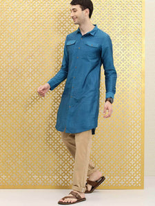 Mens Button Pocket Detail Kurta MSKO99 - Blue