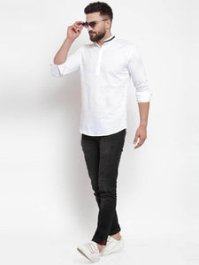 Mens Contrast Detail Kurta MSKO76 - White