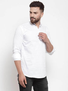 Mens Contrast Detail Kurta MSKO76 - White