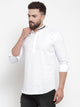 Mens Contrast Detail Kurta MSKO76 - White