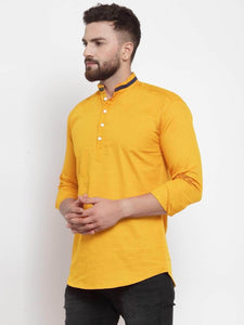 Mens Contrast Detail Kurta MSKO76 - Yellow