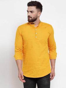 Mens Contrast Detail Kurta MSKO76 - Yellow