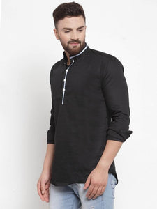 Mens Contrast Detail Kurta MSKO77 - Black