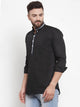 Mens Contrast Detail Kurta MSKO77 - Black