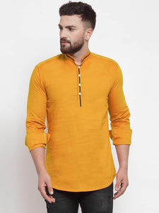 Mens Contrast Detail Kurta MSKO77 - Yellow