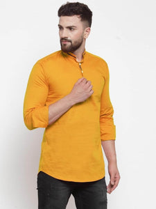 Mens Contrast Detail Kurta MSKO77 - Yellow