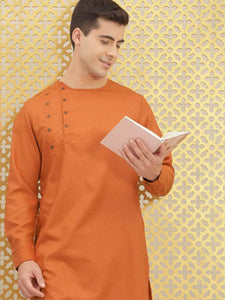 Mens Double Button Detail Kurta MSKO97 - Orange