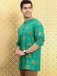 Mens Gold Print Detail Kurta MSKO98 - Green