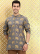 Mens Gold Print Detail Kurta MSKO98 - Grey