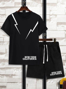 Mens Printed T-Shirt and Shorts Co Ord - LTMWCO1 - Black Black