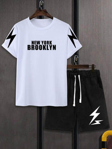 Mens Printed T-Shirt and Shorts Co Ord - LTMWCO10 - White Black