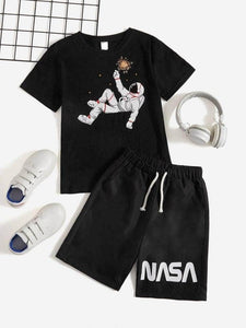 Mens Printed T-Shirt and Shorts Co Ord - LTMWCO11 - Black Black