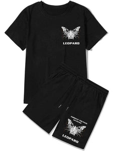 Mens Printed T-Shirt and Shorts Co Ord - LTMWCO14 - Black Black