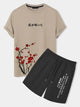 Mens Printed T-Shirt and Shorts Co Ord - LTMWCO16 - Cream Black