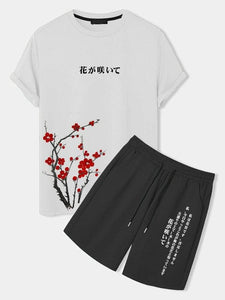 Mens Printed T-Shirt and Shorts Co Ord - LTMWCO16 - White Black