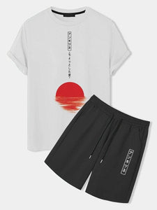 Mens Printed T-Shirt and Shorts Co Ord - LTMWCO17 - White Black