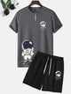 Mens Printed T-Shirt and Shorts Co Ord - LTMWCO18 - Charcoal Black