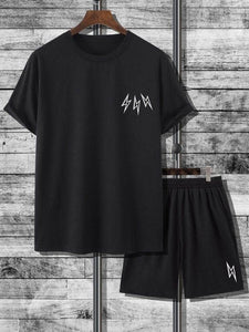 Mens Printed T-Shirt and Shorts Co Ord - LTMWCO2 - Black Black