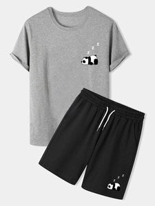 Mens Printed T-Shirt and Shorts Co Ord - LTMWCO20 - Grey Black