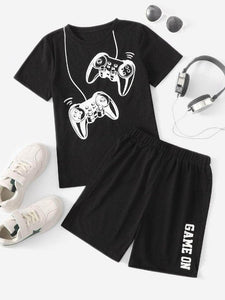 Mens Printed T-Shirt and Shorts Co Ord - LTMWCO3 - Black Black