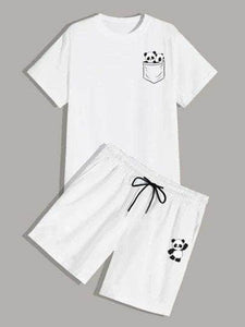 Mens Printed T-Shirt and Shorts Co Ord - LTMWCO5 - White White